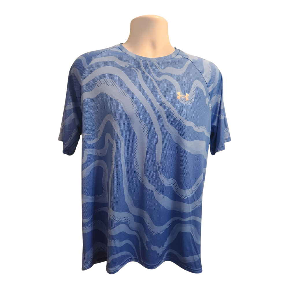 Under Armour Mens Blue Marble Print HeatGear Short Sleeve Athletic Shirt‎ XL